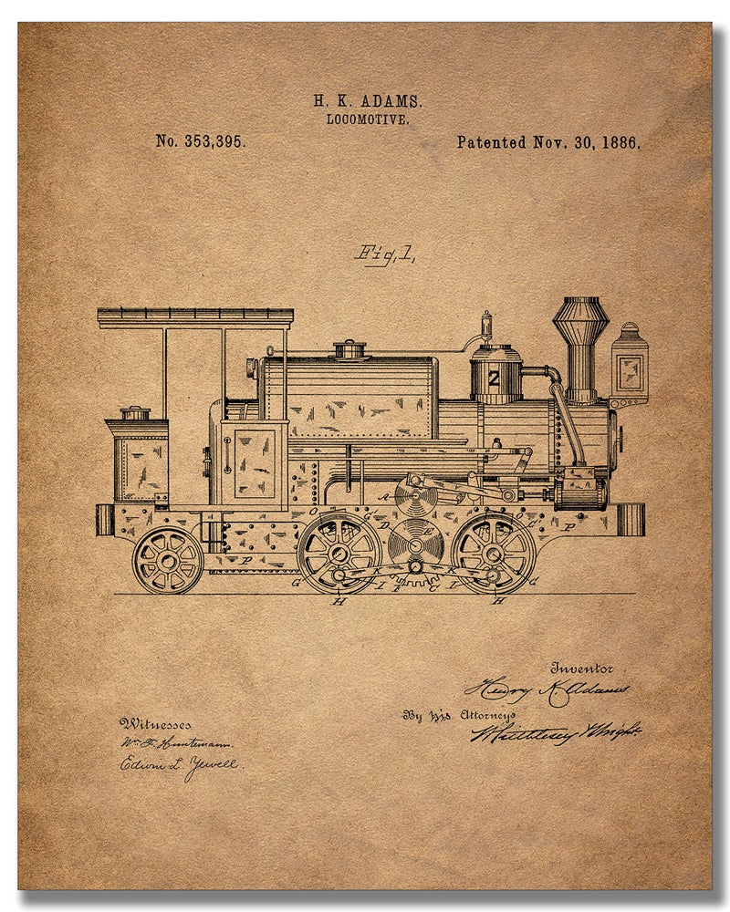 BigWig Prints - Railroad Train Patent Prints, Vintage Train Wall Art, Locomotive Railway Decor Pictures, Classic Railroad Wall Decorations, Blueprint Posters - Set Of 6 (8x10) Unframed - Image 4